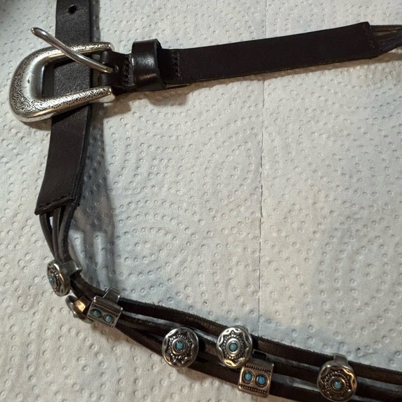 Women’s Fossil black leather belt with turquoise conchas Cowgirl Southwest S - Picture 6 of 9